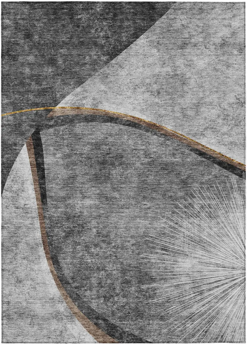 Gray Chocolate And Silver Abstract Washable Indoor Outdoor Area Rug Photo 1