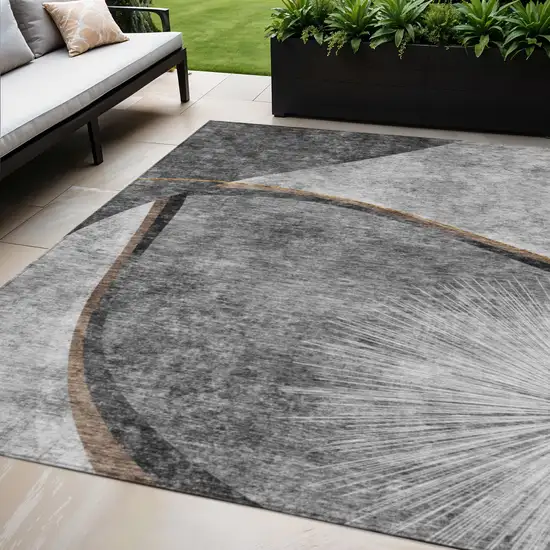 Gray Chocolate And Silver Abstract Washable Indoor Outdoor Area Rug Photo 1