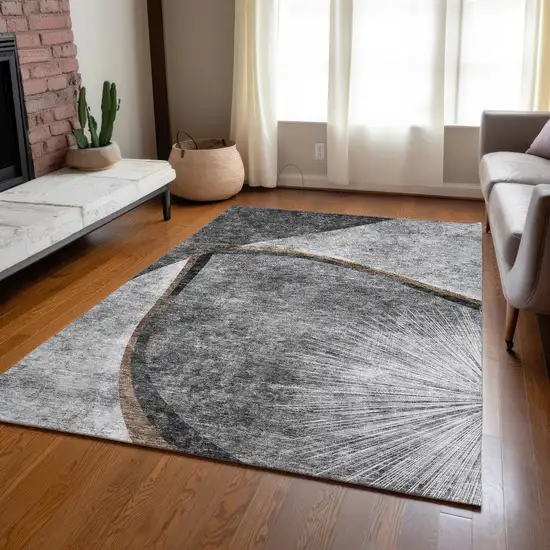 Gray Chocolate And Silver Abstract Washable Indoor Outdoor Area Rug Photo 8