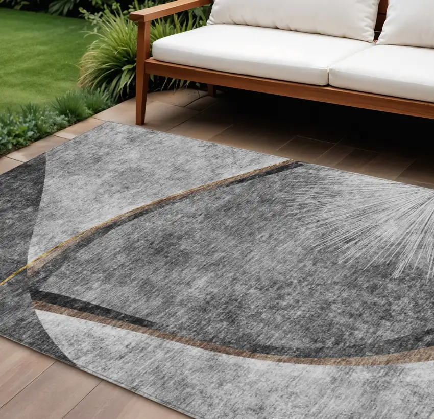 Gray Chocolate And Silver Abstract Washable Indoor Outdoor Area Rug Photo 1