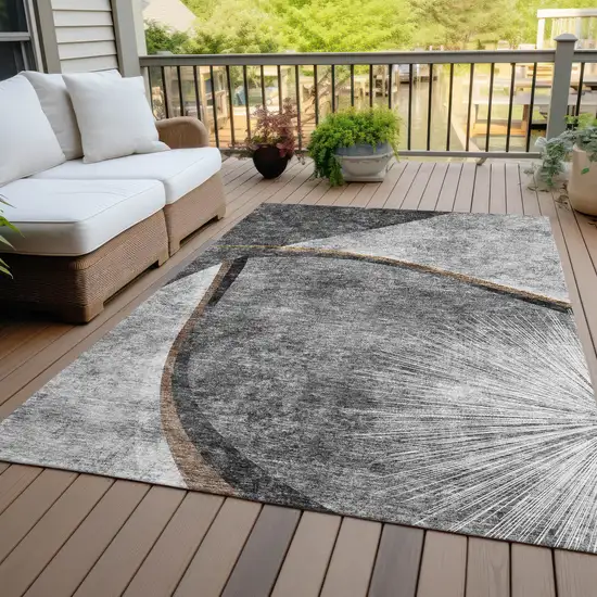 Gray Chocolate And Silver Abstract Washable Indoor Outdoor Area Rug Photo 6