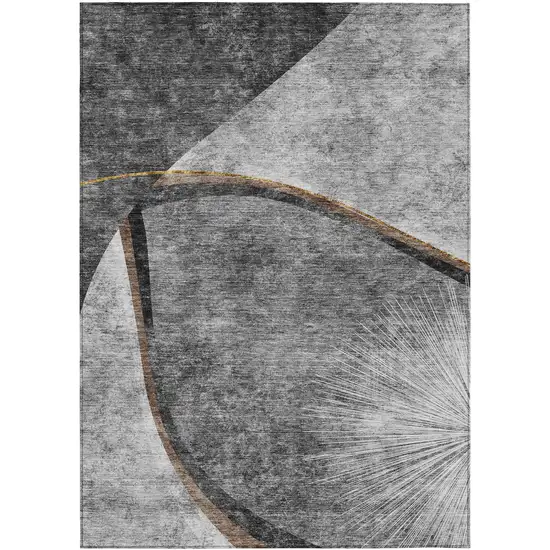 Gray Chocolate And Silver Abstract Washable Indoor Outdoor Area Rug Photo 1