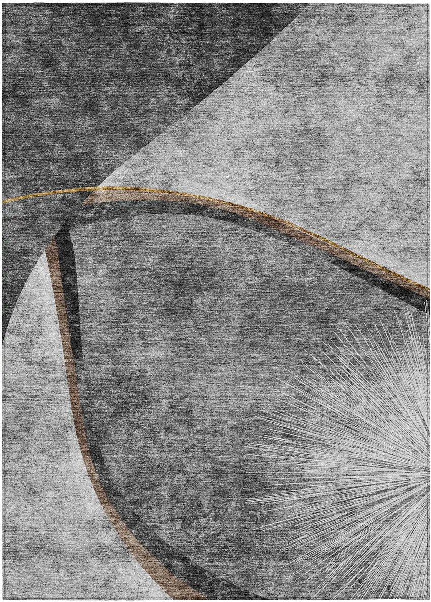 Gray Chocolate And Silver Abstract Washable Indoor Outdoor Area Rug Photo 1