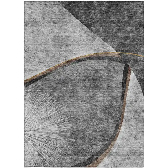 Gray Chocolate And Silver Abstract Washable Indoor Outdoor Area Rug Photo 5