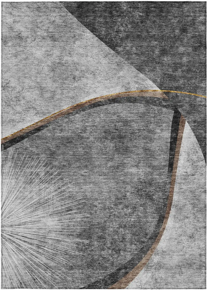 Gray Chocolate And Silver Abstract Washable Indoor Outdoor Area Rug Photo 5