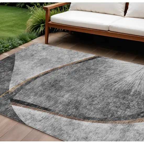 Gray Chocolate And Silver Abstract Washable Indoor Outdoor Area Rug Photo 1