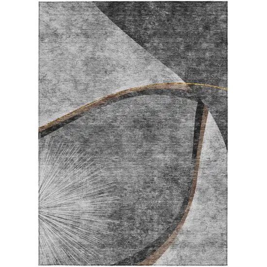 Gray Chocolate And Silver Abstract Washable Indoor Outdoor Area Rug Photo 5