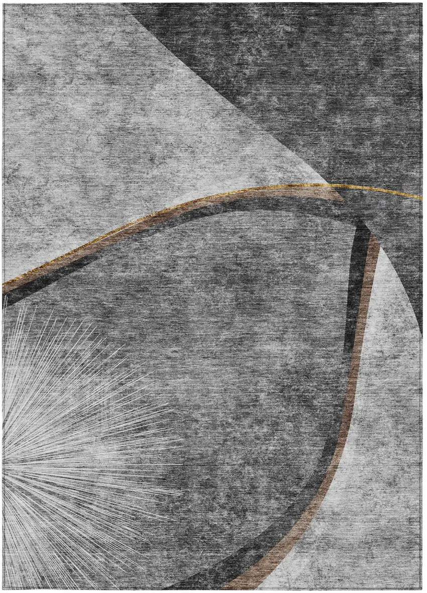 Gray Chocolate And Silver Abstract Washable Indoor Outdoor Area Rug Photo 5