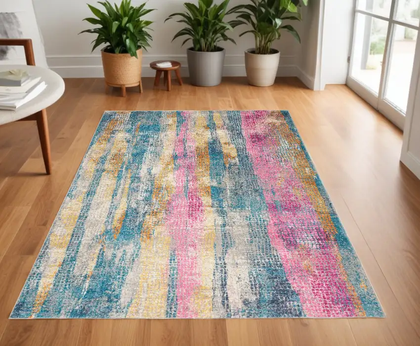 Pink And Blue Abstract Power Loom Area Rug Photo 1