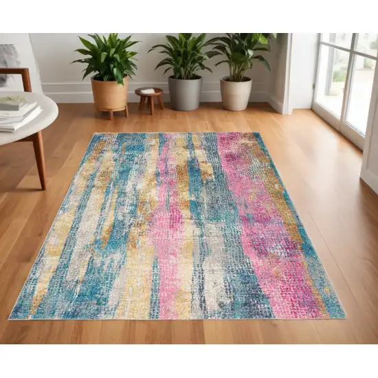 Pink And Blue Abstract Power Loom Area Rug Photo 1