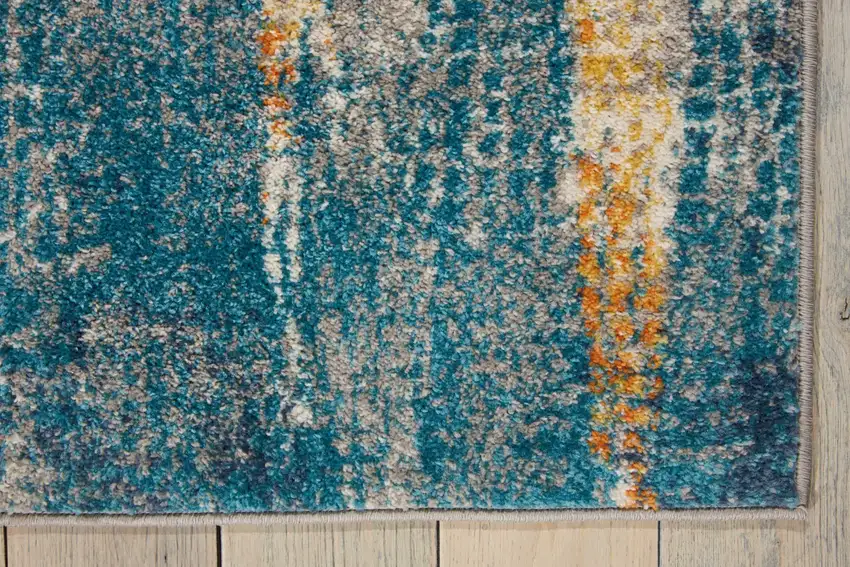 Blue Pink And Gold Abstract Distressed Area Rug Photo 6