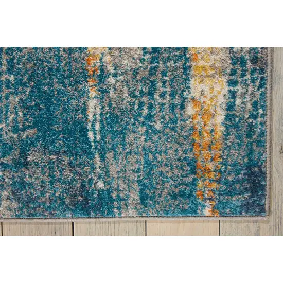 Blue Pink And Gold Abstract Distressed Area Rug Photo 6