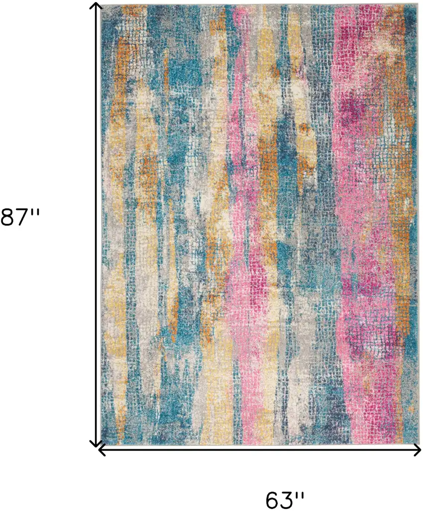 Blue Pink And Gold Abstract Distressed Area Rug Photo 9