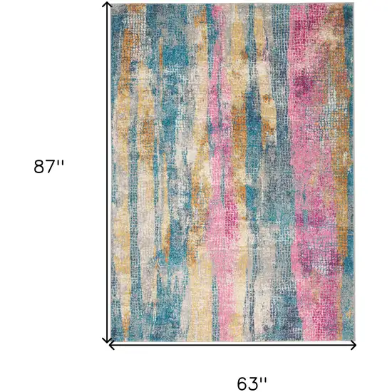 Blue Pink And Gold Abstract Distressed Area Rug Photo 9