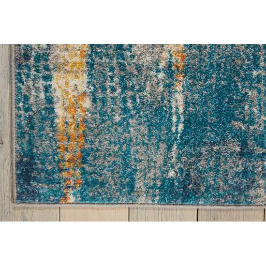 Blue Pink And Gold Abstract Distressed Area Rug Photo 8