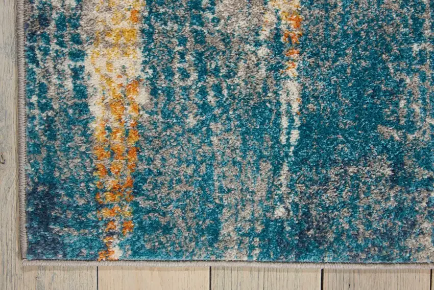Blue Pink And Gold Abstract Distressed Area Rug Photo 8