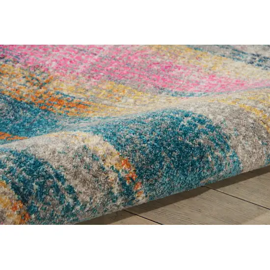 Blue Pink And Gold Abstract Distressed Area Rug Photo 9