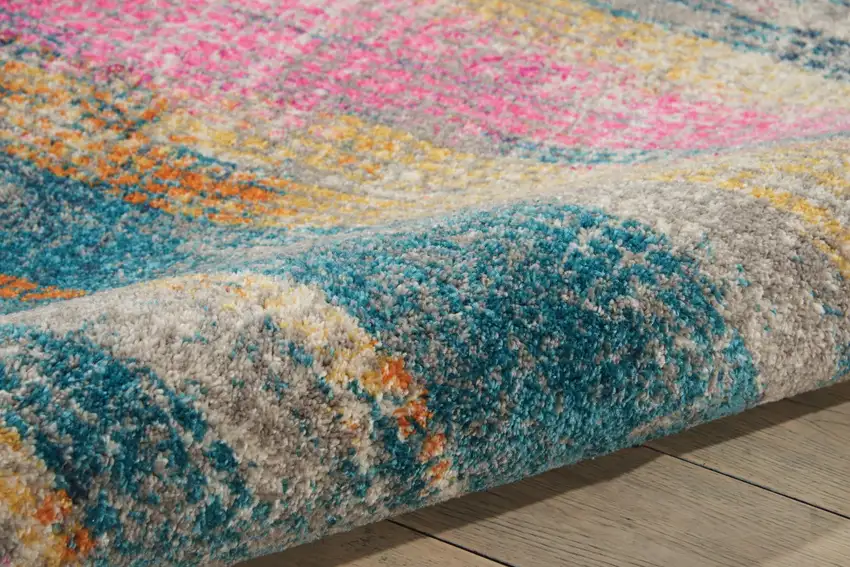 Blue Pink And Gold Abstract Distressed Area Rug Photo 9