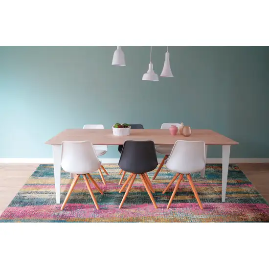 Blue Pink And Gold Abstract Distressed Area Rug Photo 7