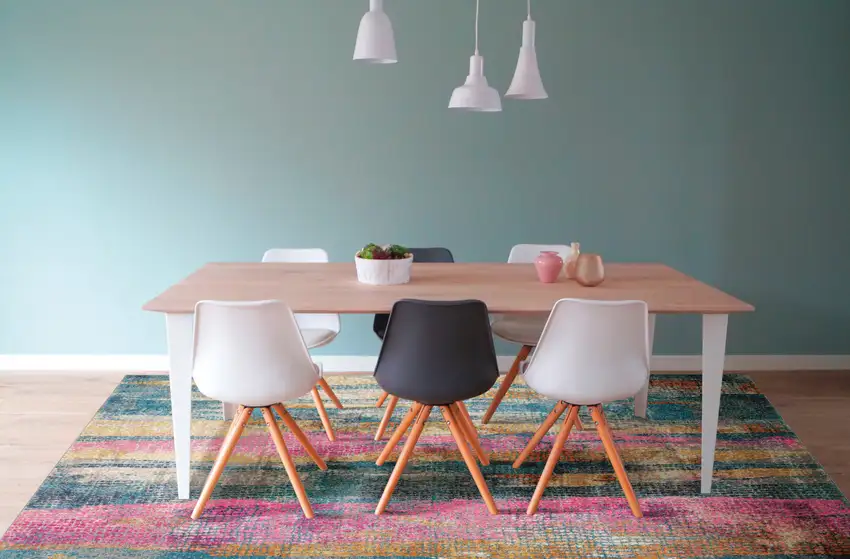 Blue Pink And Gold Abstract Distressed Area Rug Photo 7