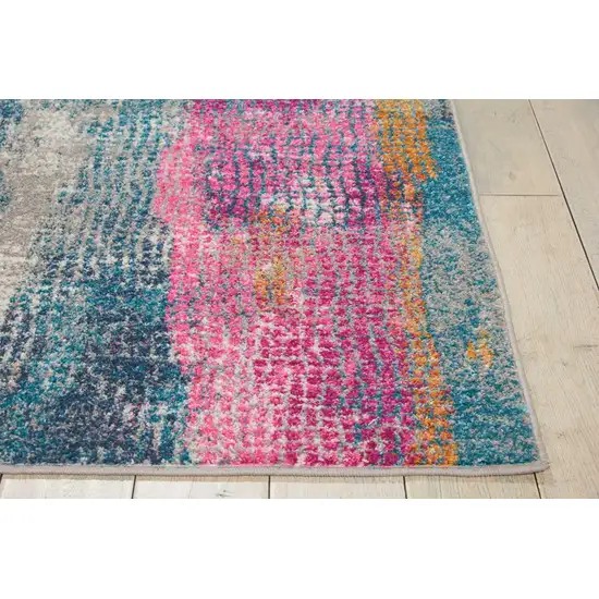 Blue Pink And Gold Abstract Distressed Area Rug Photo 7