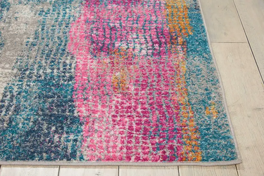 Blue Pink And Gold Abstract Distressed Area Rug Photo 7