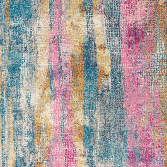 Blue Pink And Gold Abstract Distressed Area Rug Photo 6