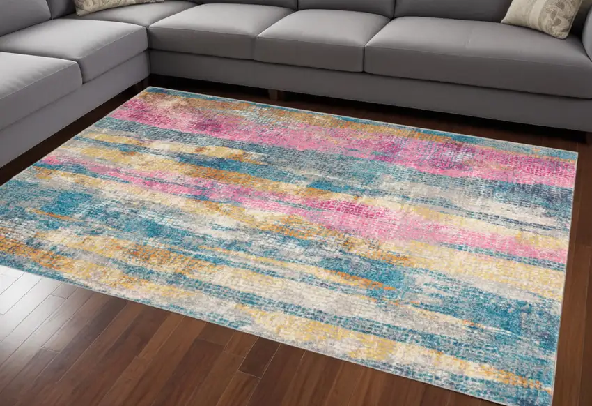 Pink And Blue Abstract Power Loom Area Rug Photo 1