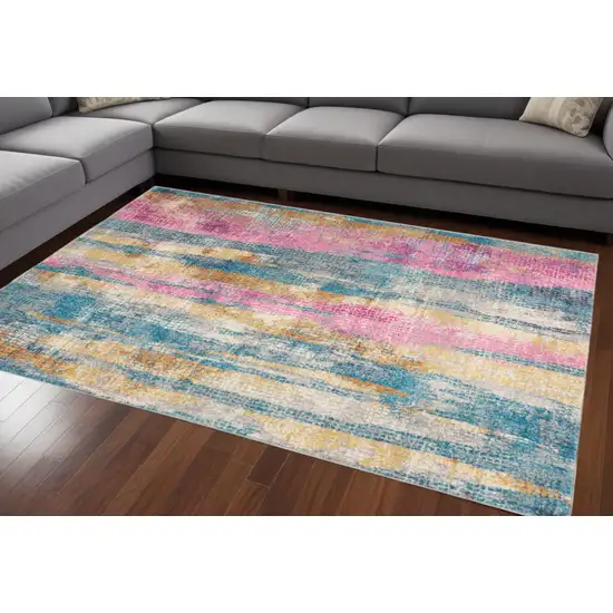 Pink And Blue Abstract Power Loom Area Rug Photo 1