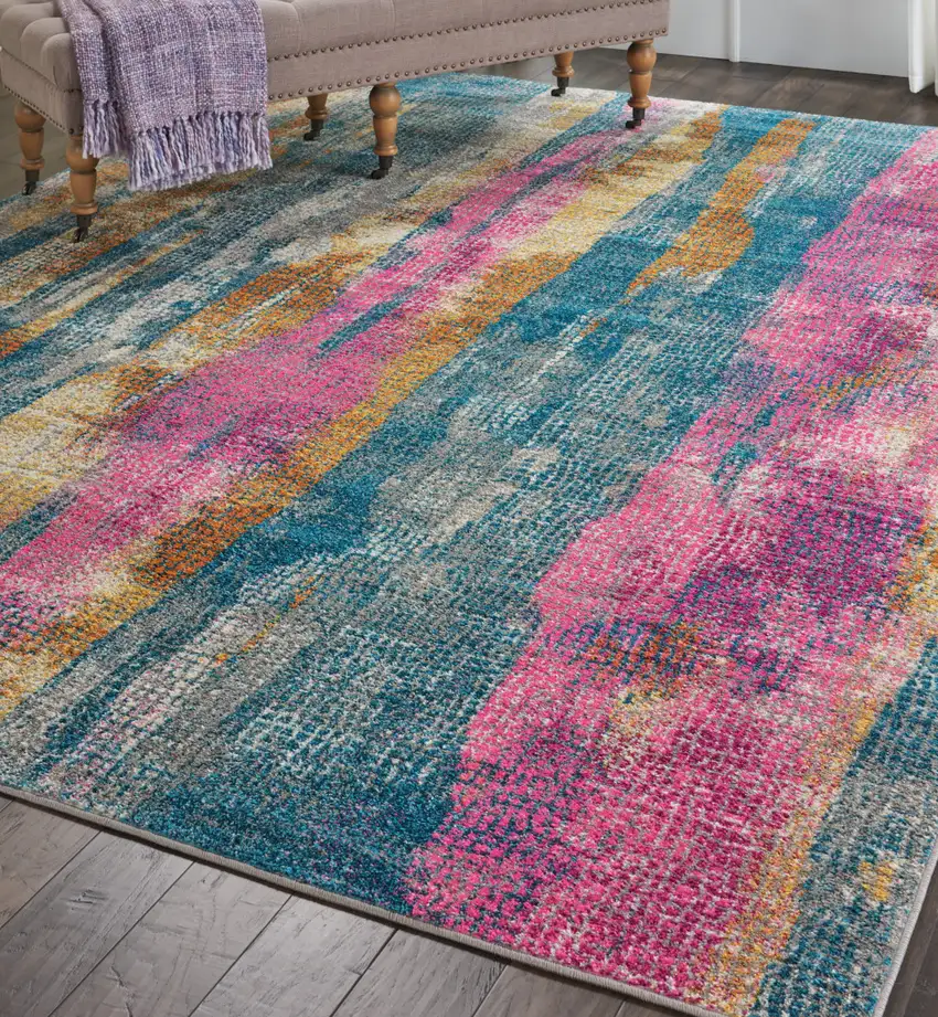 Pink And Blue Abstract Power Loom Area Rug Photo 5