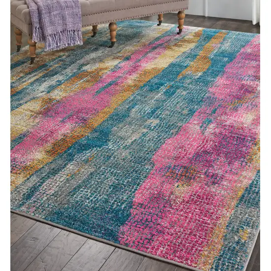 Pink And Blue Abstract Power Loom Area Rug Photo 5