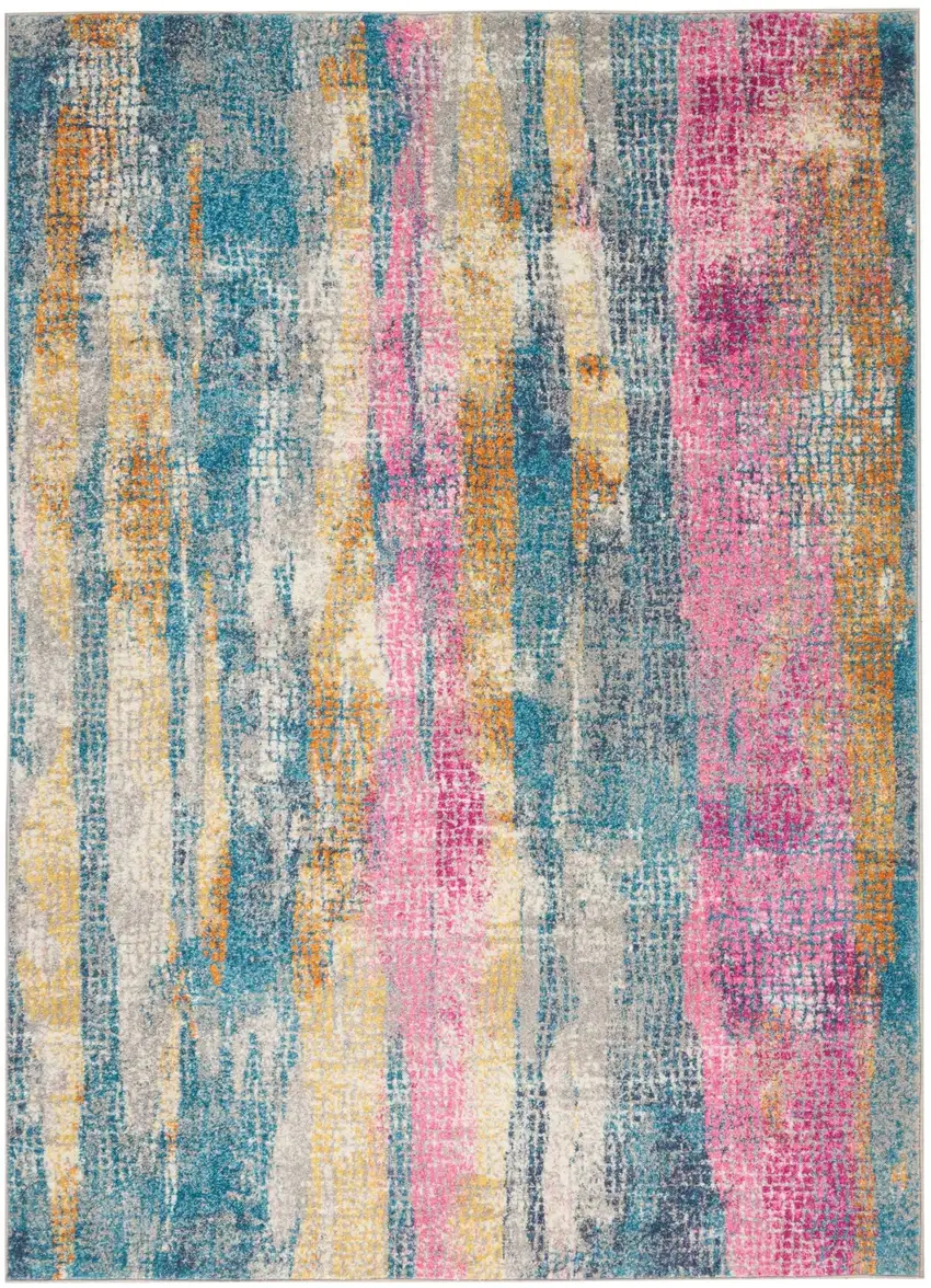 Pink And Blue Abstract Power Loom Area Rug Photo 2