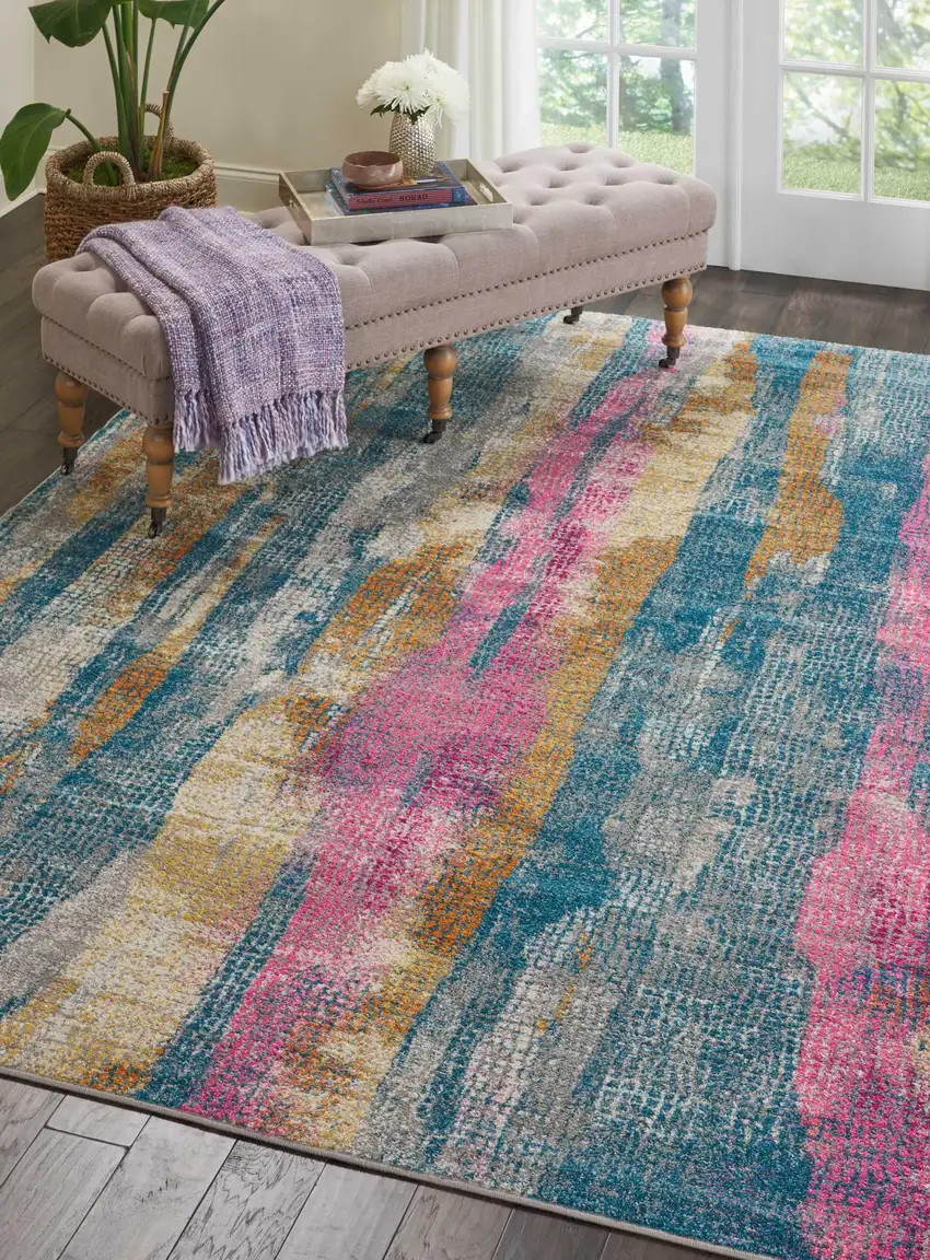 Gray Colorful Abstract Stripes Area Rug Photo 6