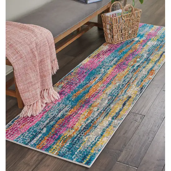 8' Pink And Blue Abstract Power Loom Runner Rug Photo 5