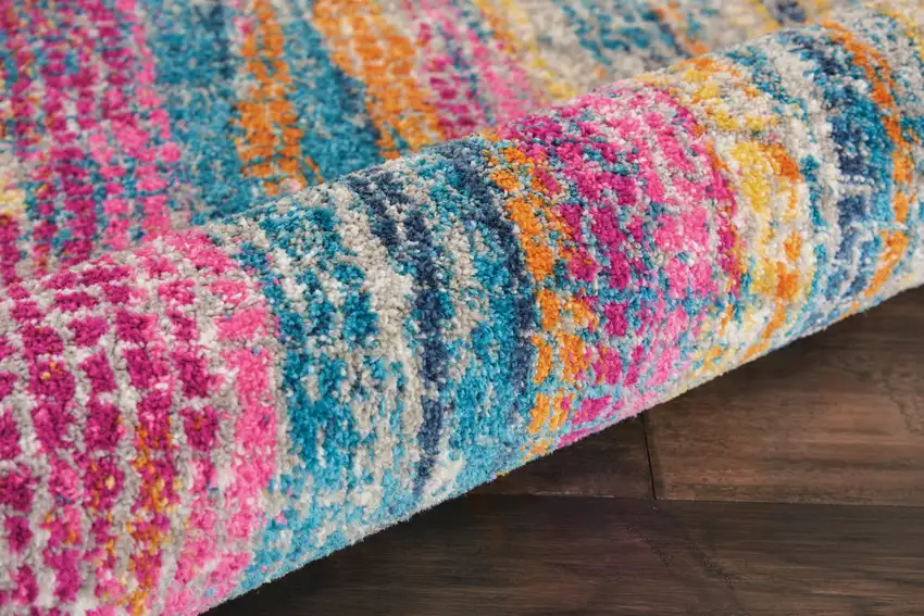 8' Pink And Blue Abstract Power Loom Runner Rug Photo 4