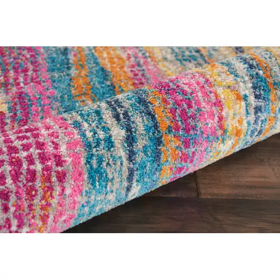 8' Pink And Blue Abstract Power Loom Runner Rug Photo 4