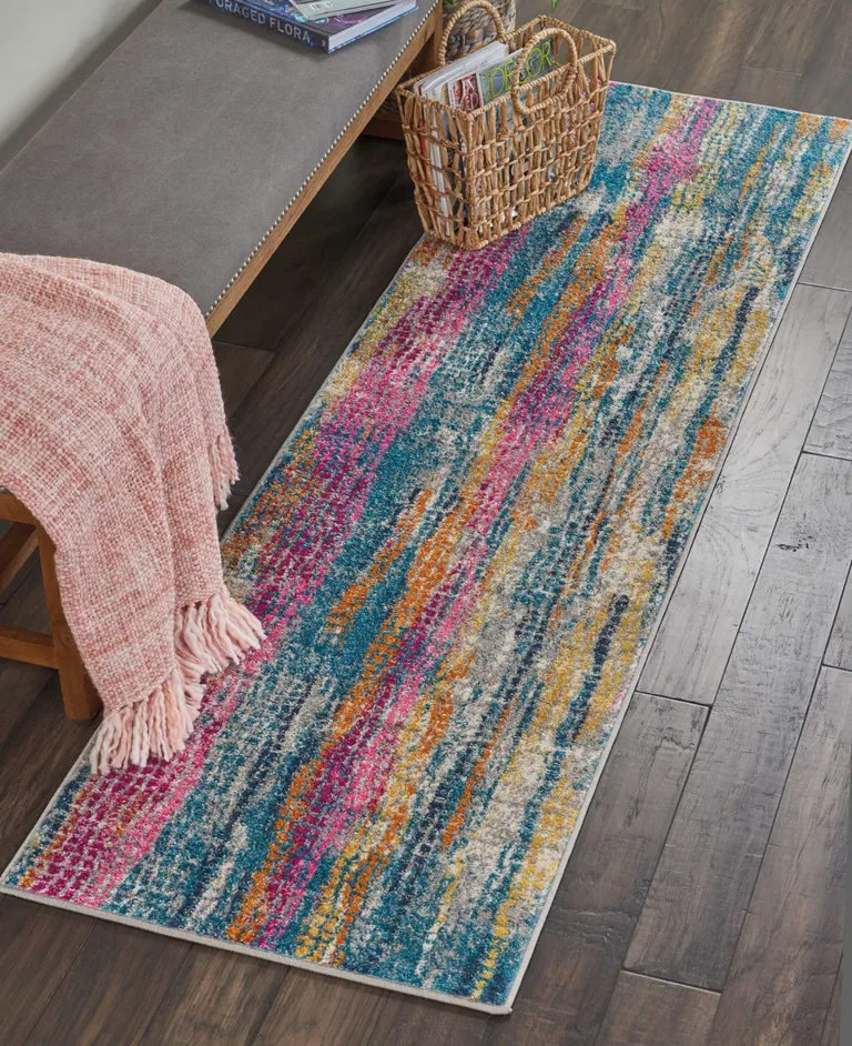 Gray Colorful Abstract Stripes Runner Rug Photo 4
