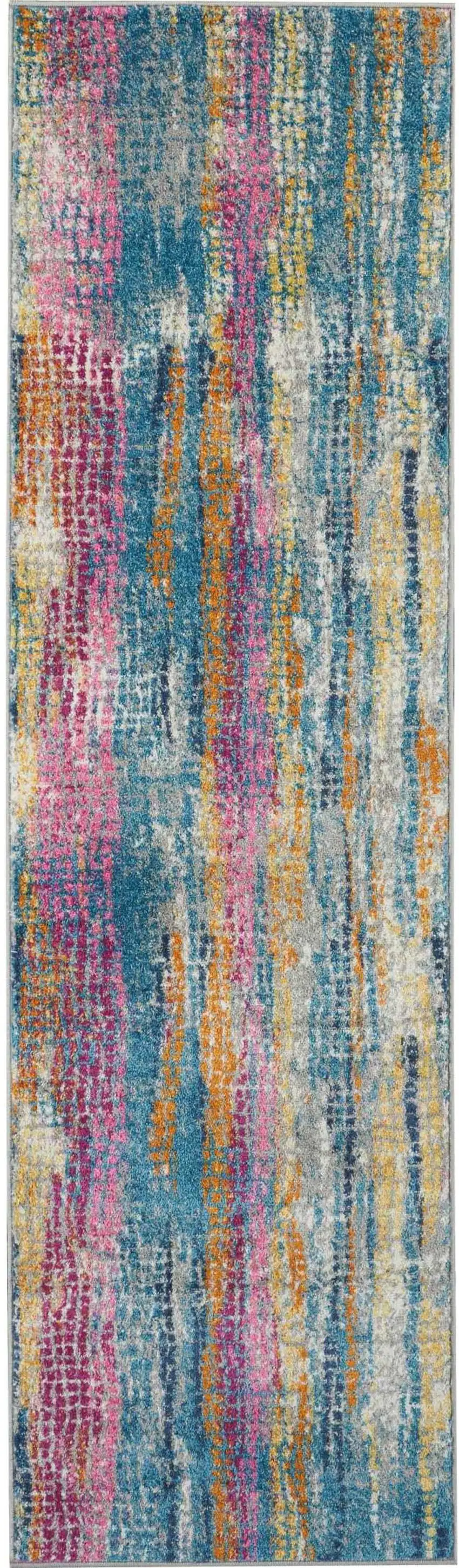 8' Gray And Ivory Abstract Distressed Runner Rug Photo 2
