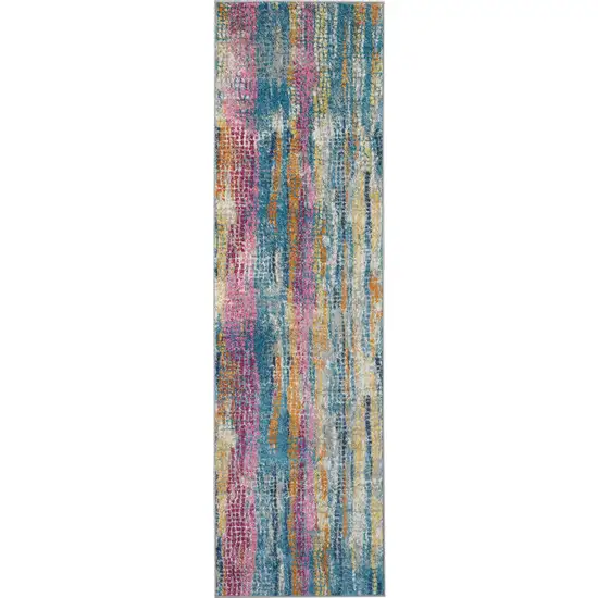 8' Gray And Ivory Abstract Distressed Runner Rug Photo 2