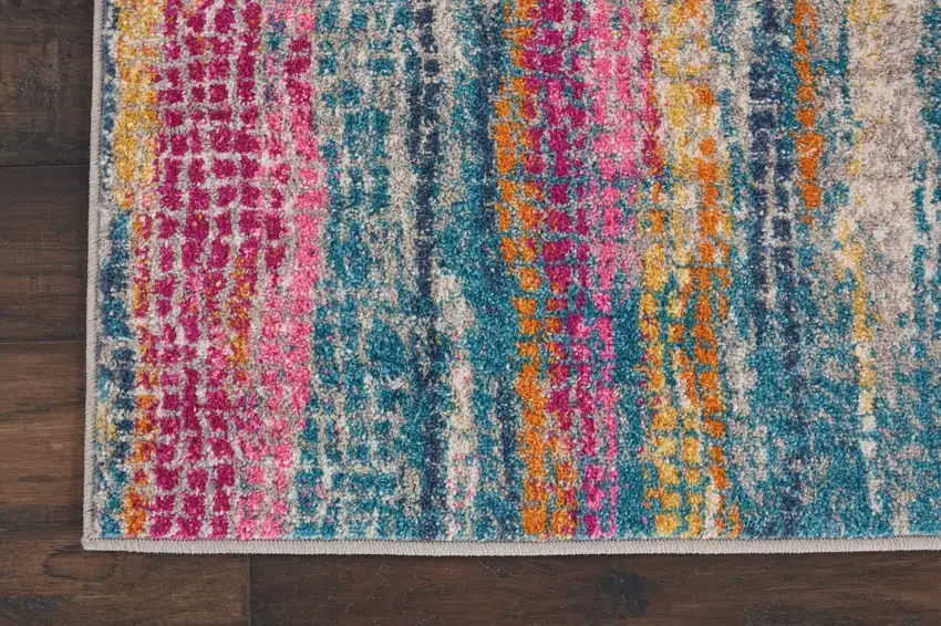 Gray Colorful Abstract Stripes Runner Rug Photo 3