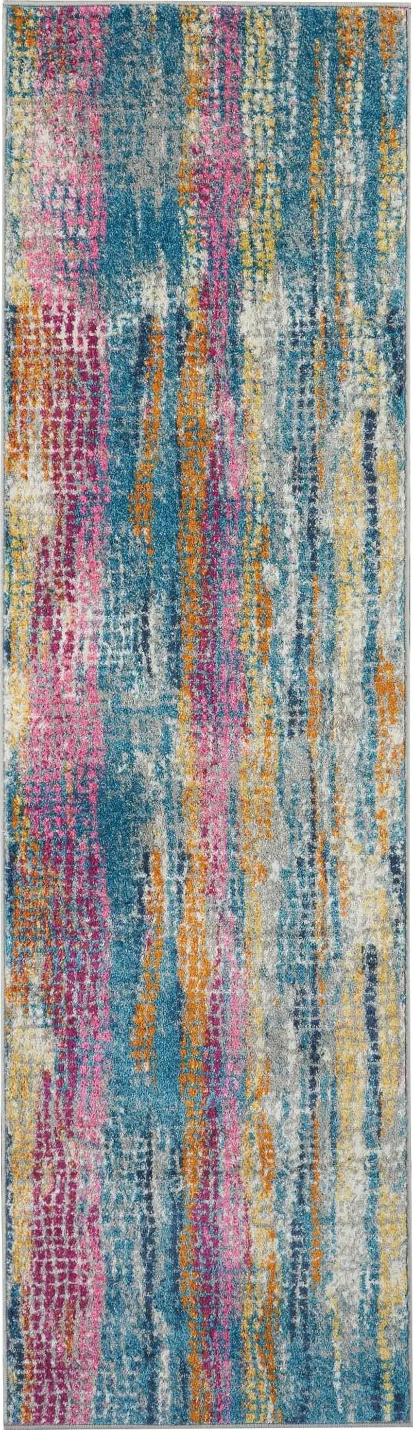 Gray Colorful Abstract Stripes Runner Rug Photo 1