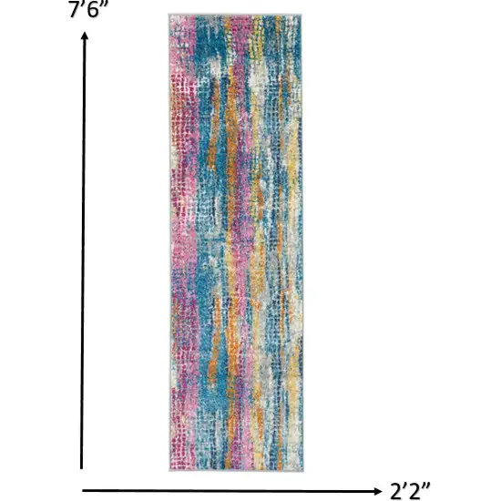 Gray Colorful Abstract Stripes Runner Rug Photo 2