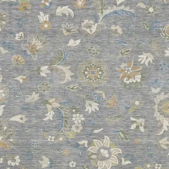 Gray Copper And Blue Floral Washable Area Rug With UV Protection Photo 2