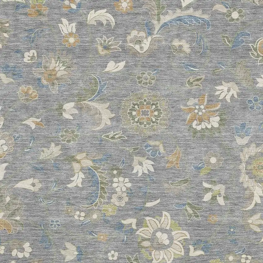 Gray Copper And Blue Floral Washable Area Rug With UV Protection Photo 2