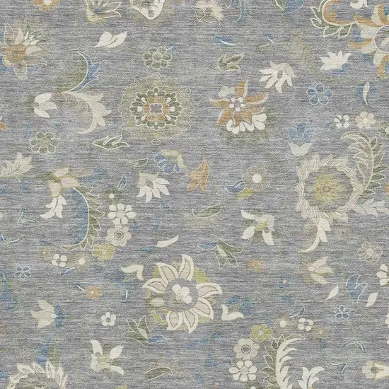 Gray Copper And Blue Floral Washable Area Rug With UV Protection Photo 2