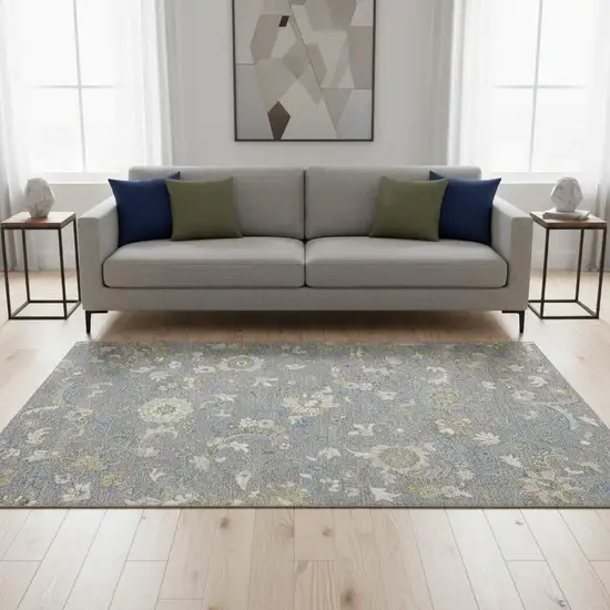 Gray Copper And Blue Floral Washable Area Rug With UV Protection Photo 2