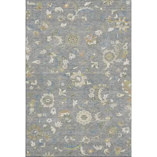 Gray Copper And Blue Floral Washable Area Rug With UV Protection Photo 1