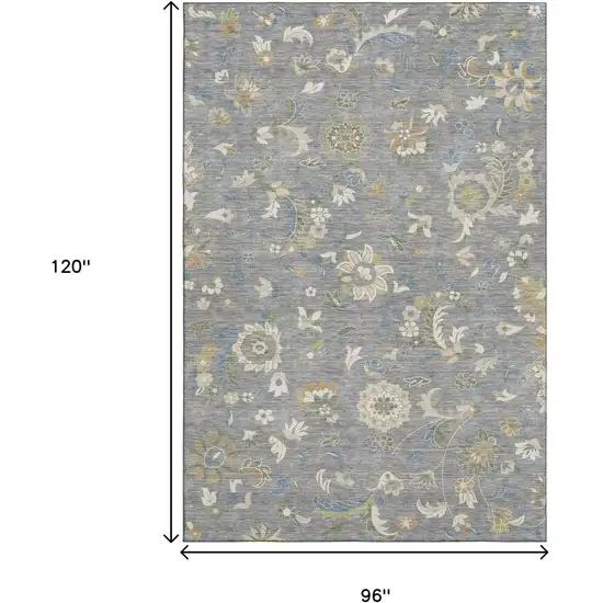 Gray Copper And Blue Floral Washable Area Rug With UV Protection Photo 7