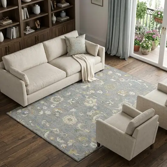 Gray Copper And Blue Floral Washable Area Rug With UV Protection Photo 1