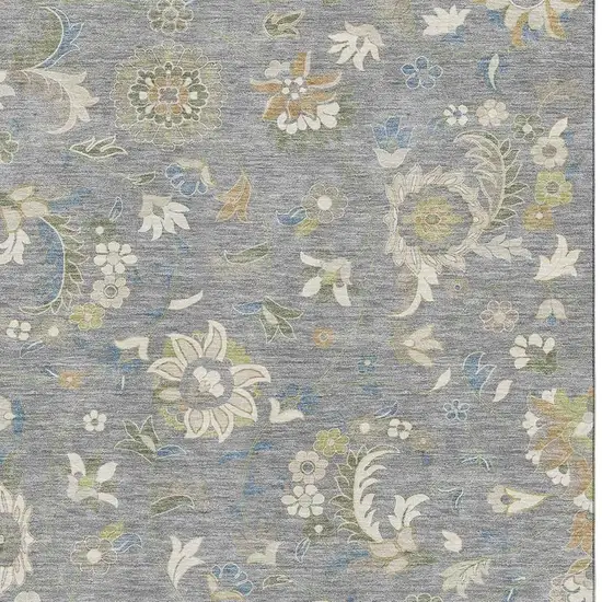Gray Copper And Blue Floral Washable Area Rug With UV Protection Photo 2
